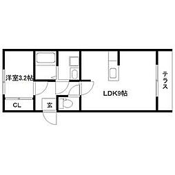 アスコット植松 1階1LDKの間取り