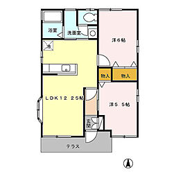 セジュール喜多J棟 2LDKの間取図画像
