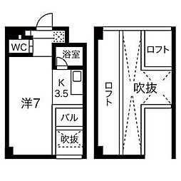 クレイタスパークIII 4階1Kの間取り