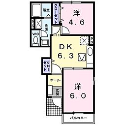 ロイヤルシャトー 1階2DKの間取り