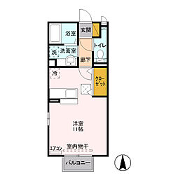 JR高崎線 高崎駅 徒歩31分の賃貸アパート 1階ワンルームの間取り