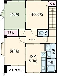 ハイステージ弐番館B 3DKの間取図画像