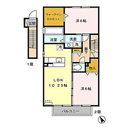 ローズコートKA 2LDKの間取図画像