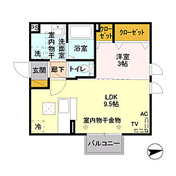 アベニール 1LDKの間取図画像