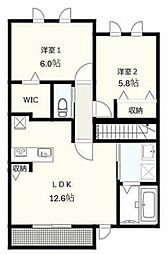 ソレジオタウン大津 2階2LDKの間取り