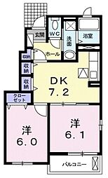 サンハイツ1 2DKの間取図画像