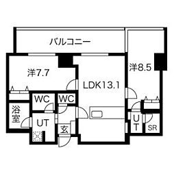 さくらHills NISHIKI Platinum Residence 13階2LDKの間取り