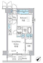パークアクシス品川南大井パークフロント 2階2LDKの間取り