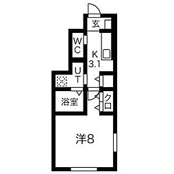 コンフォートグレイスB 1Kの間取図画像