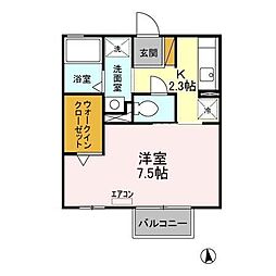 サフィールA 1Kの間取図画像