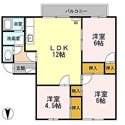 リゾット花房B 3LDKの間取図画像