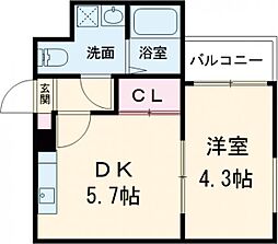 京都市山科区厨子奥矢倉町マンション 1DKの間取図画像