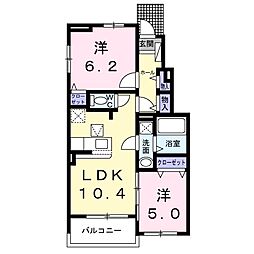 カーサルジェンド2 2LDKの間取図画像