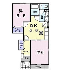 ソレアードエムＡ 1階2DKの間取り