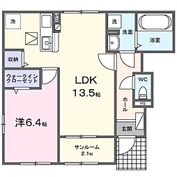 土浦市真鍋新町アパート 1LDKの間取図画像