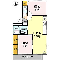 クレージュ中村 3階2LDKの間取り