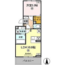 ミル・ルミエール 2階1LDKの間取り