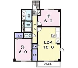 レジデンス新城A 2LDKの間取図画像
