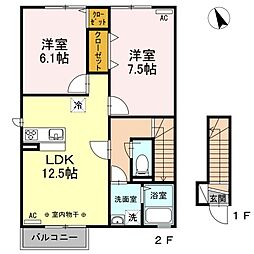 グランコート　Ｂ 2階2LDKの間取り