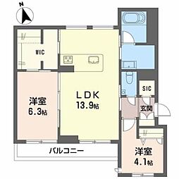 シャーメゾン帯小入口 2LDKの間取図画像