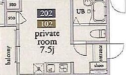 アーベインテラス大塚 2階ワンルームの間取り