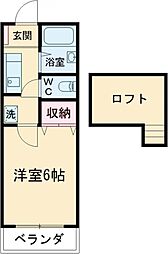 シューフルール2 1Kの間取図画像
