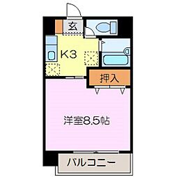 グラスリード 3階1Kの間取り