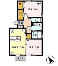 ルミエール須賀 1階2DKの間取り