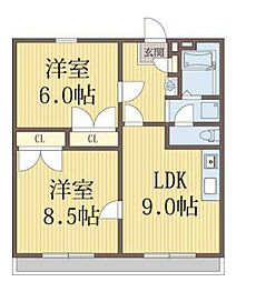 TOYAMA壱番館 2DKの間取図画像