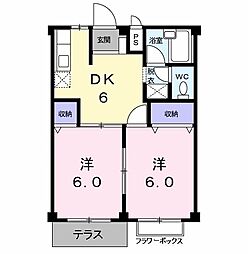 レジデンスタナカB 2DKの間取図画像