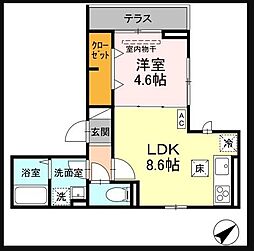 パティオ果山 1階1LDKの間取り