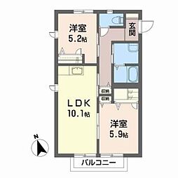 ソディアＣ 1階2LDKの間取り
