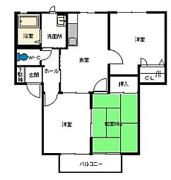 ファミール濱田 2階3DKの間取り