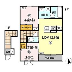 パーシモン駅南 2階2LDKの間取り