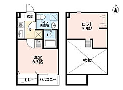 シャンテスクエア新田 2階1Kの間取り