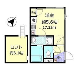 ベステージ大船III 1階ワンルームの間取り
