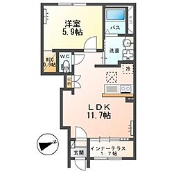 プレステージ・ウイングコート 1階1LDKの間取り