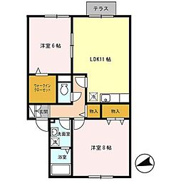ラフィーネ二ツ屋 2LDKの間取図画像