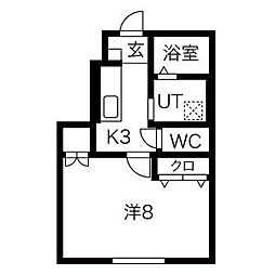 ワンリッチ上野町A 1階1Kの間取り