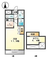 クローバーハウスC棟 1Kの間取図画像