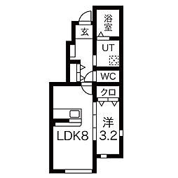 ル・メイユール前九年 1階1LDKの間取り