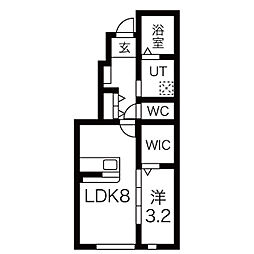 ル・メイユール前九年 1階1LDKの間取り