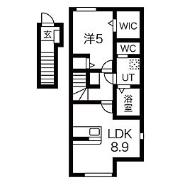 ル・メイユール前九年 2階1LDKの間取り