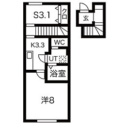 キングダム 2階1Kの間取り