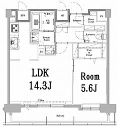 エンクレスト天神LARK 1LDKの間取図画像
