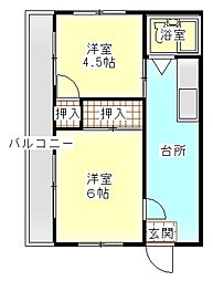JR山陽本線 向洋駅 徒歩18分の賃貸マンション 4階2Kの間取り