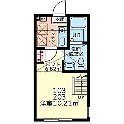 小田急小田原線 本厚木駅 徒歩15分の賃貸アパート 2階1Kの間取り