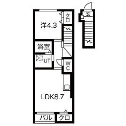 JR東北本線 大河原駅 徒歩19分の賃貸アパート 2階1LDKの間取り