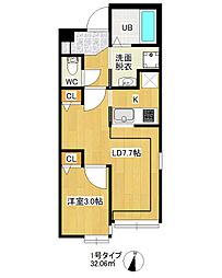 福岡市地下鉄七隈線 七隈駅 徒歩11分の賃貸アパート 1階1LDKの間取り