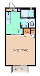 東武桐生線 阿左美駅 徒歩23分の賃貸アパート 2階1Kの間取り